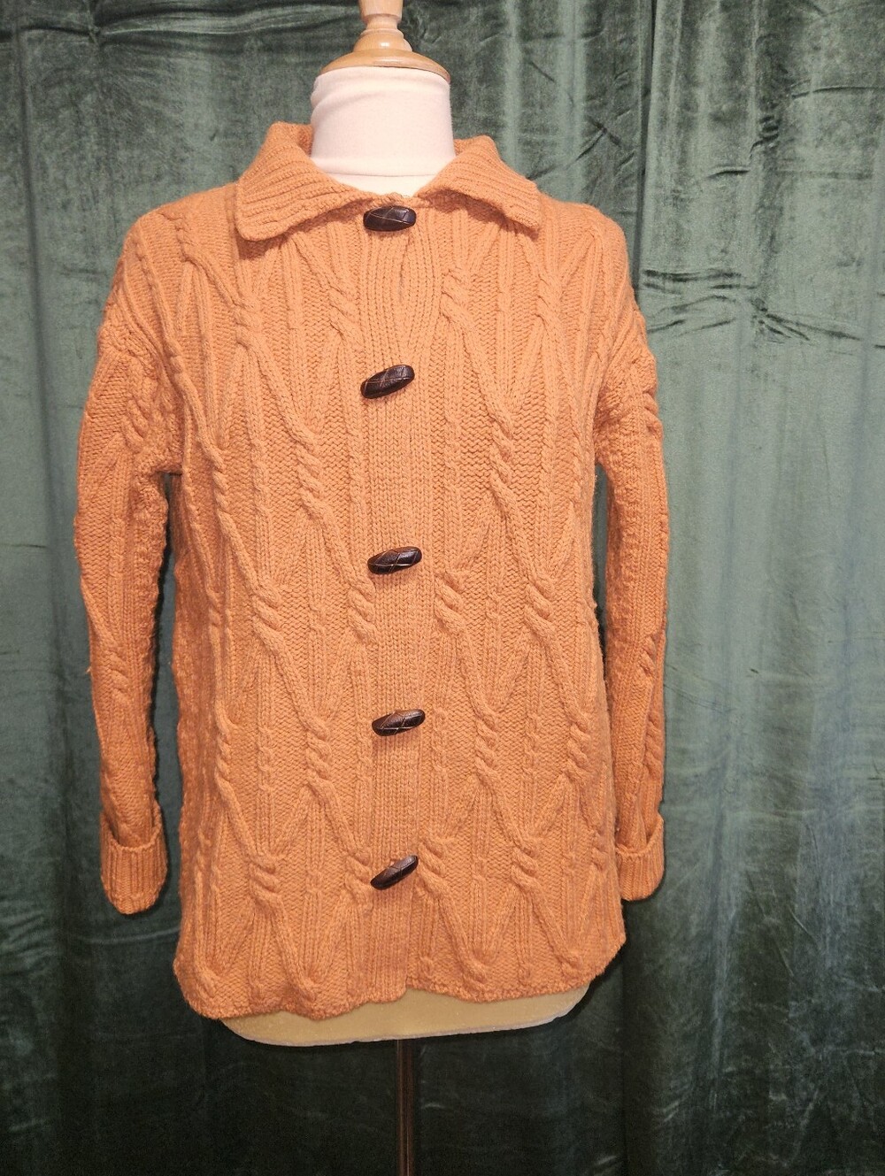 Vintage Aran Crafts Merino Wool Toggle Cardigan
